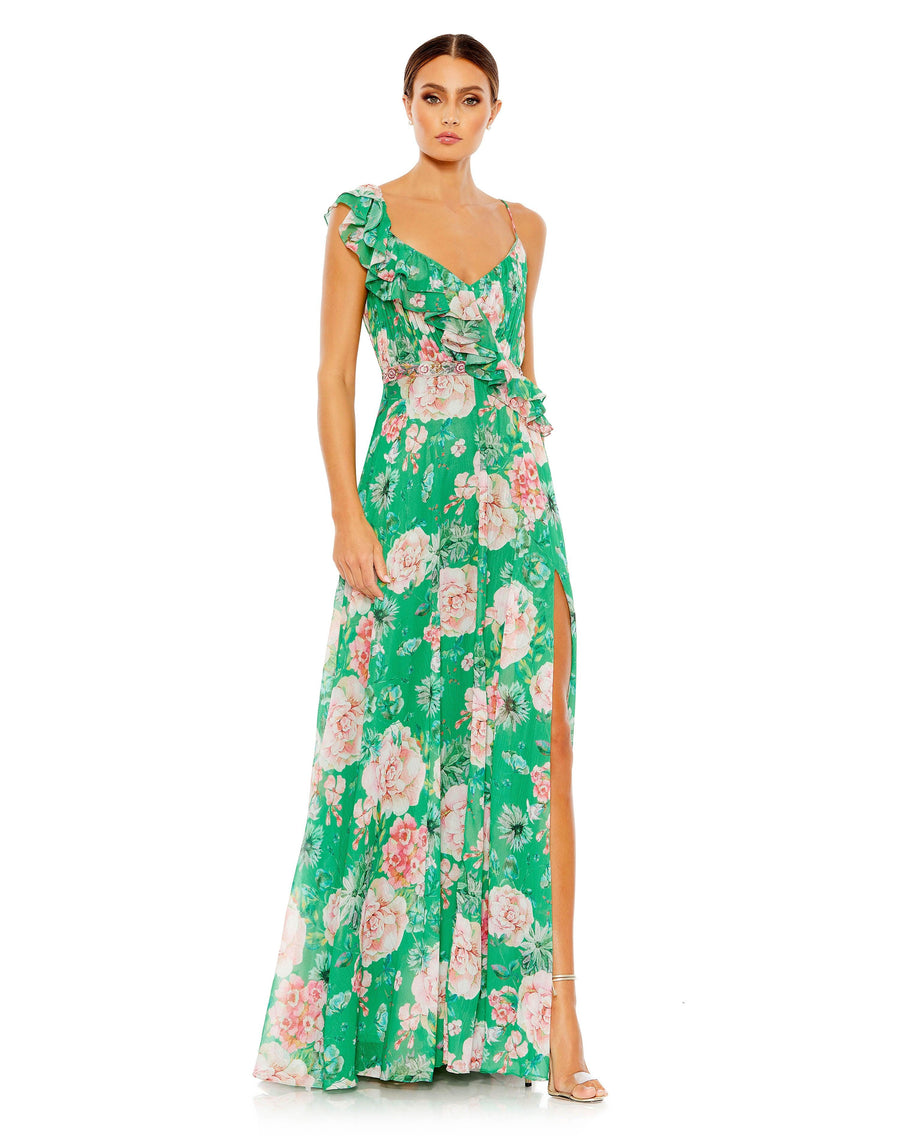 Formal Dresses Long Spaghetti Strap Formal Gown Green Multi