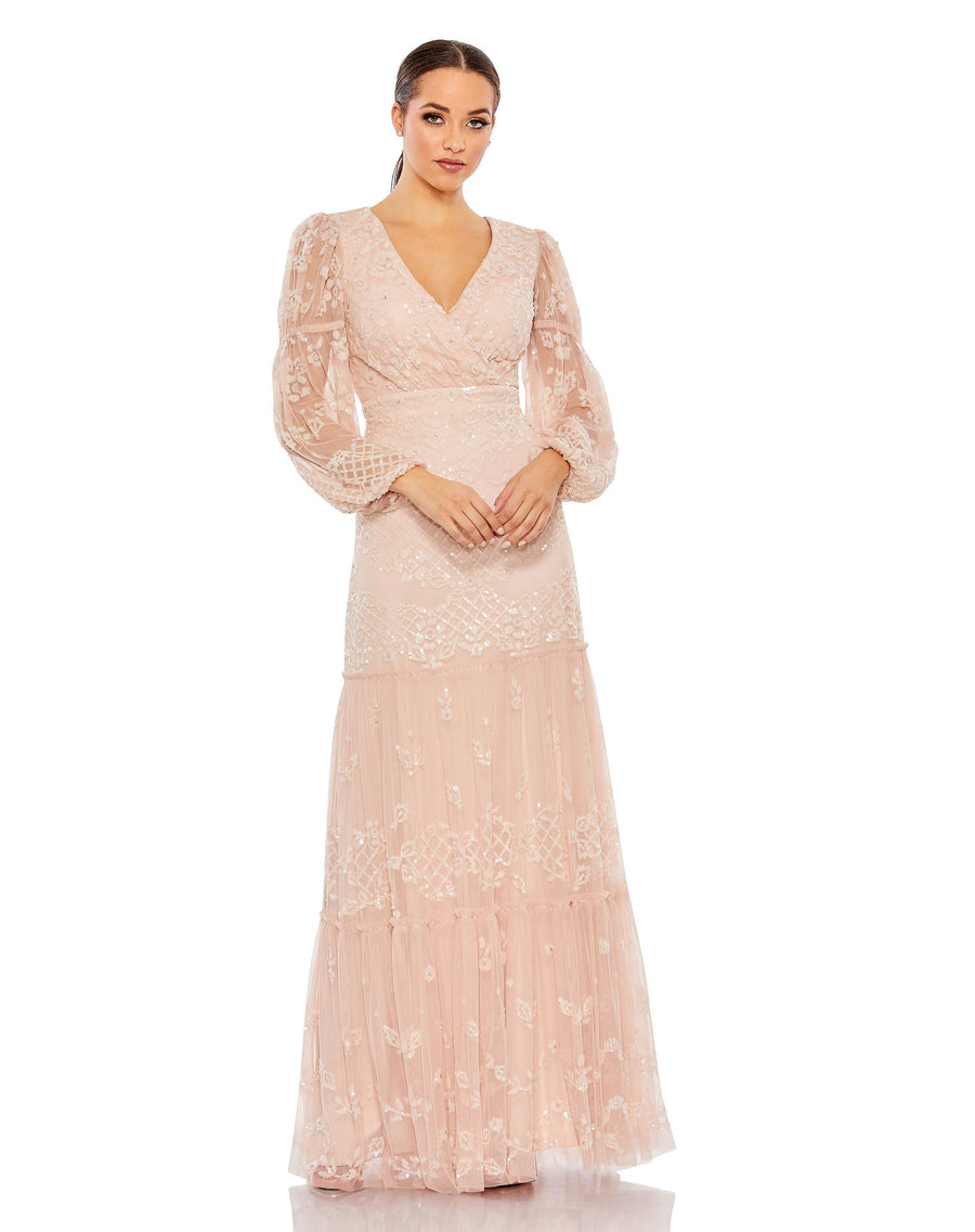 Formal Dresses Long Sleeve Chiffon Formal Dress Blush