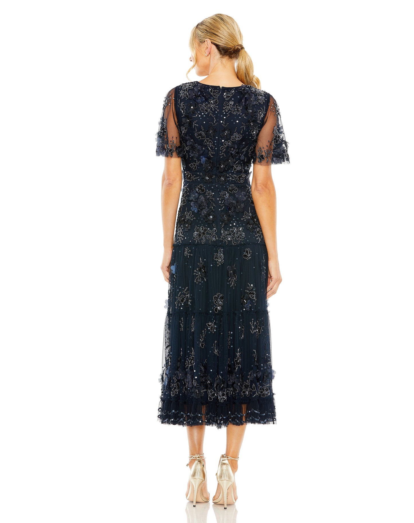 Cocktail Dresses Beaded Cocktail Tiered Midi Length Dress Midnight