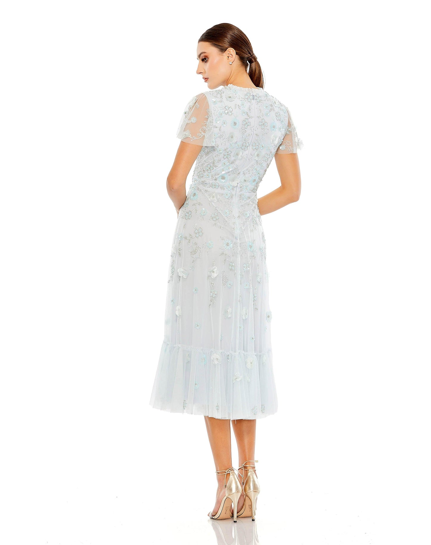 Formal Dresses Tea Length Floral Formal Dress Powder Blue