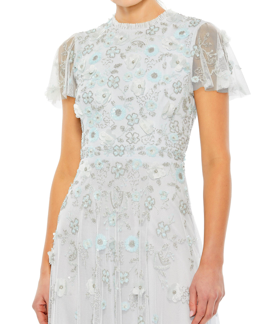 Formal Dresses Tea Length Floral Formal Dress Powder Blue