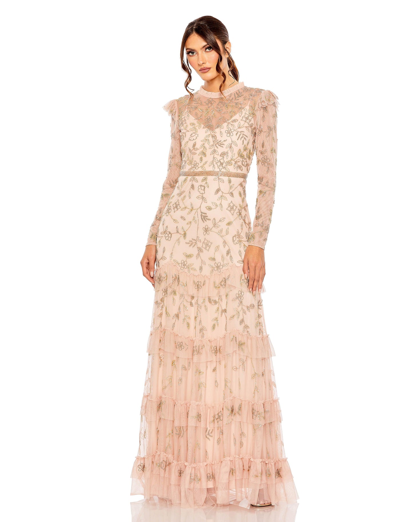 Formal Dresses Long Sleeve Formal Chiffon Gown Blush