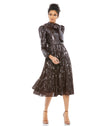 Formal Dresses Long Sleeve Tea Length Formal Dress Dark Chocolate