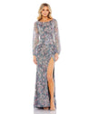 Formal Dresses Long Sleeve Formal Floral Print Gown Grey Multi