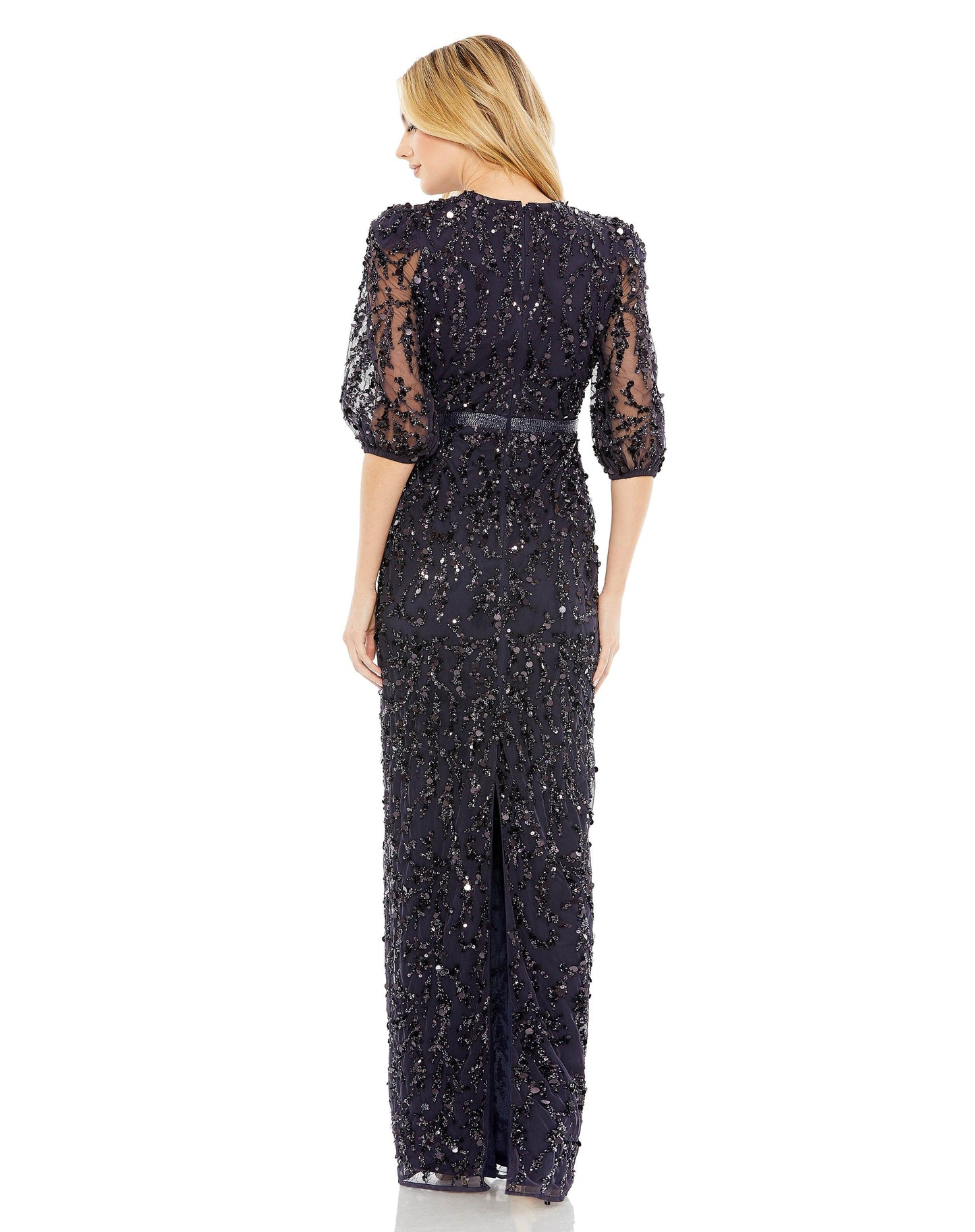 Formal Dresses Long 3/4 Sleeve Formal Beaded Dress Midnight