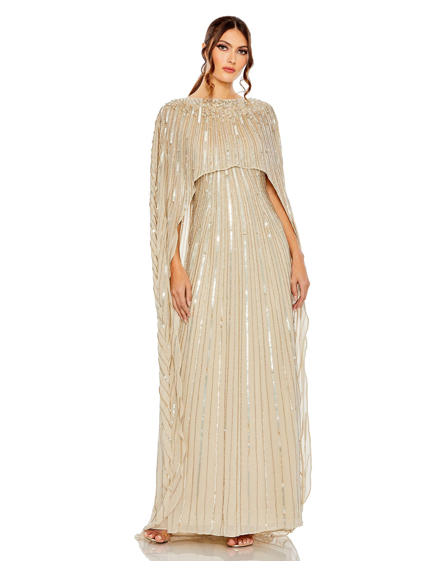 Formal Dresses Long Cape Sleeve Formal Dress Champagne