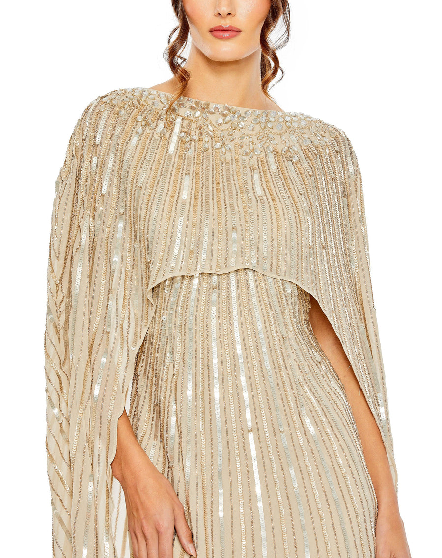 Formal Dresses Long Cape Sleeve Formal Dress Champagne