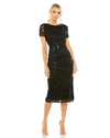 Cocktail Dresses Pearl Beaded Cocktail Tea Length Dress Black