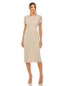 Cocktail Dresses Pearl Beaded Cocktail Tea Length Dress Nude