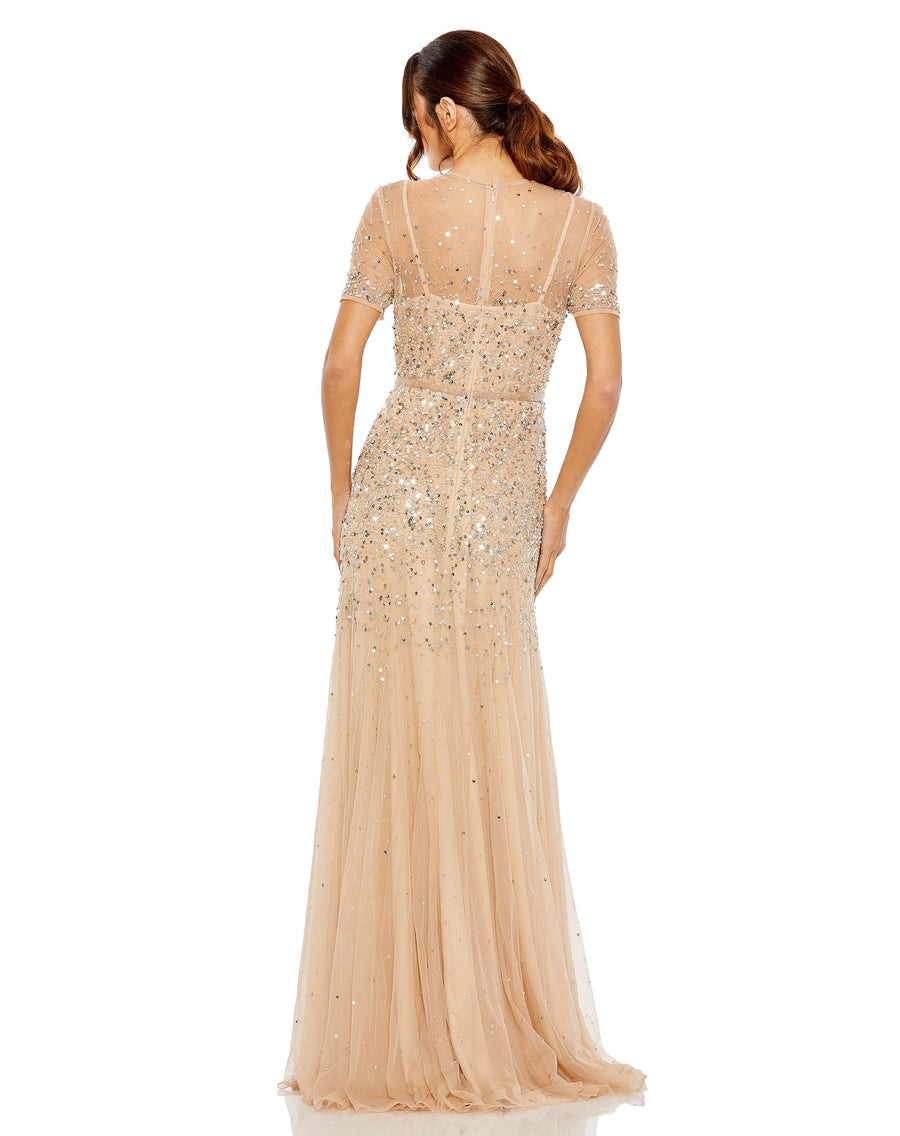 Formal Dresses Long Formal Beaded Evening Gown Nude Silver