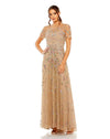 Formal Dresses Long Formal Short Sleeve Dress  Antique Gold