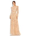 Formal Dresses Beaded Long Sleeve Fitted Formal Evening Gown Champagne