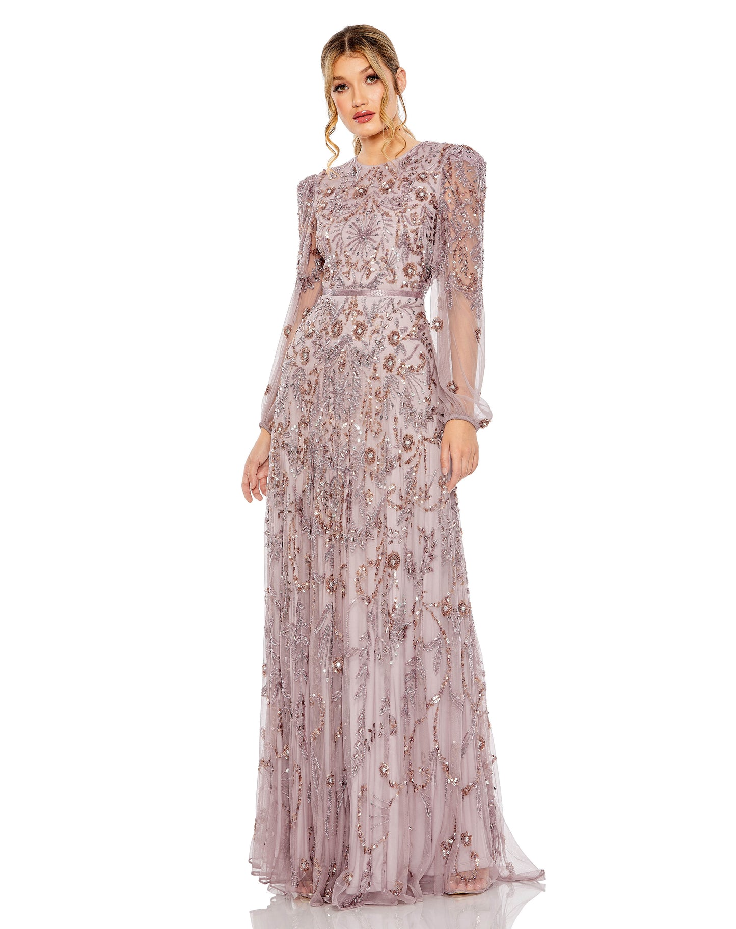 Formal Dresses Beaded Long Sleeve Fitted Formal Evening Gown Heather