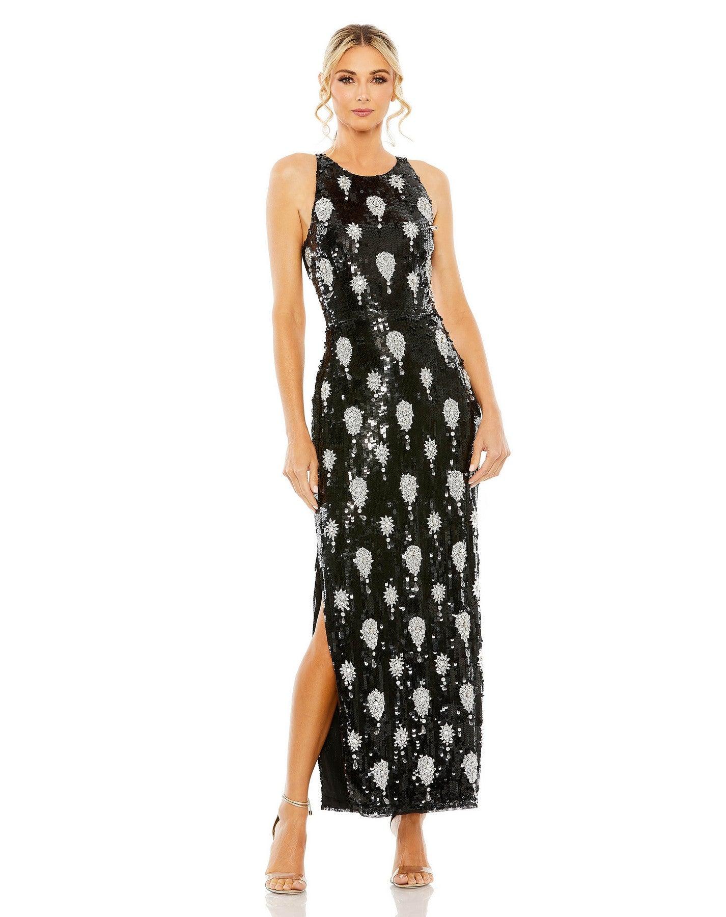 Formal Dresses Long Sleeveless Floral Formal Gown Black