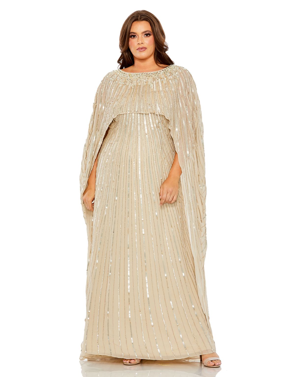 Plus Size Dresses Plus Size Long Cape Column Gown Champagne