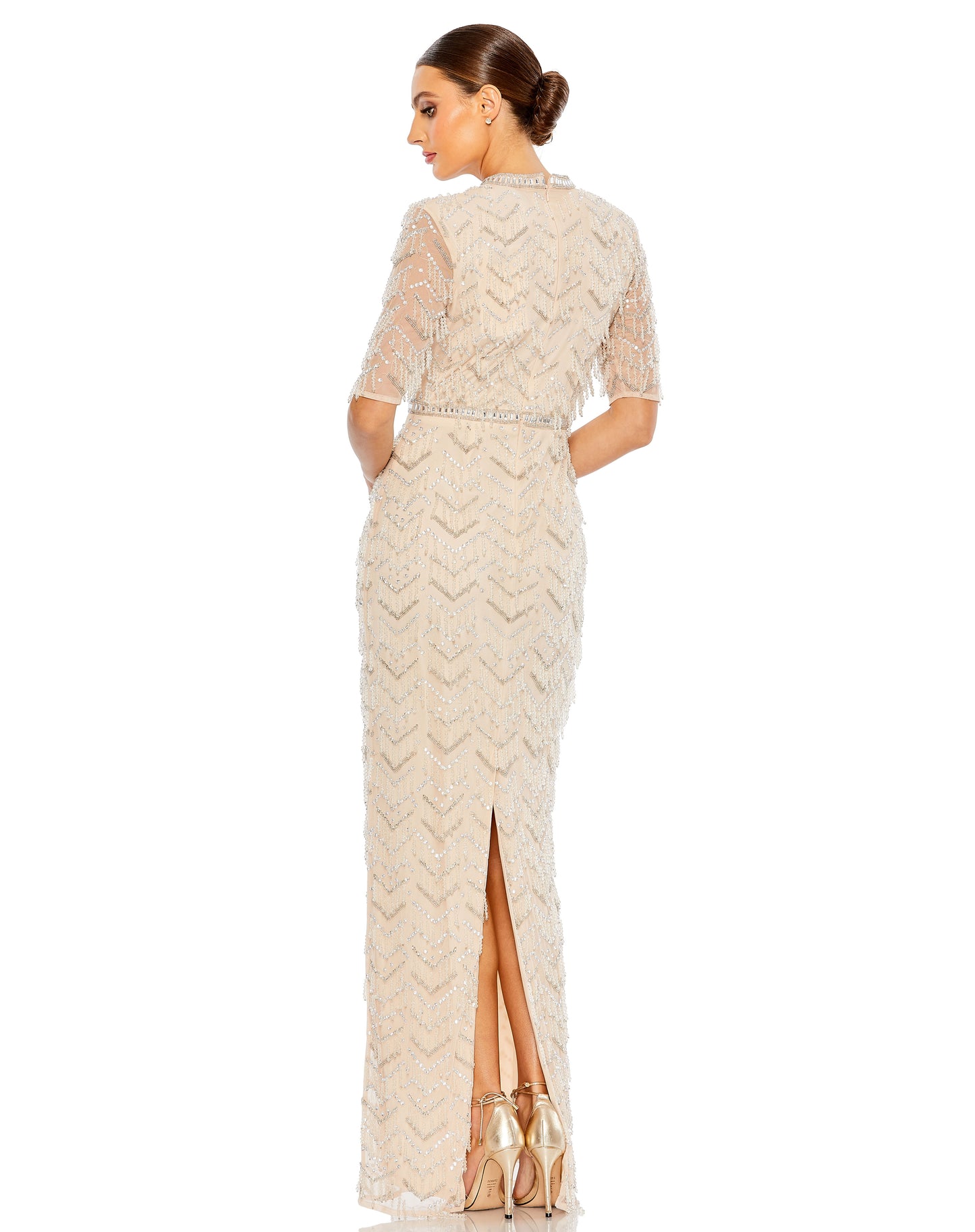 Formal Dresses Long Fitted Beaded Fringe Formal Evening Dress Nude