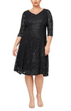 Cocktail Dresses Plus Sequin Lace Tea Length Dress Black