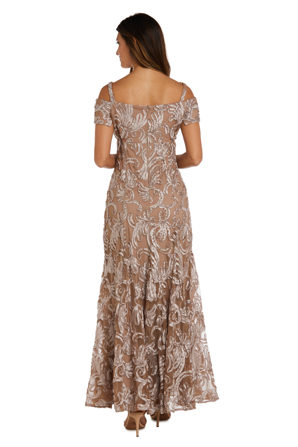 Formal Dresses Embroidered Long Godet Dress Latte