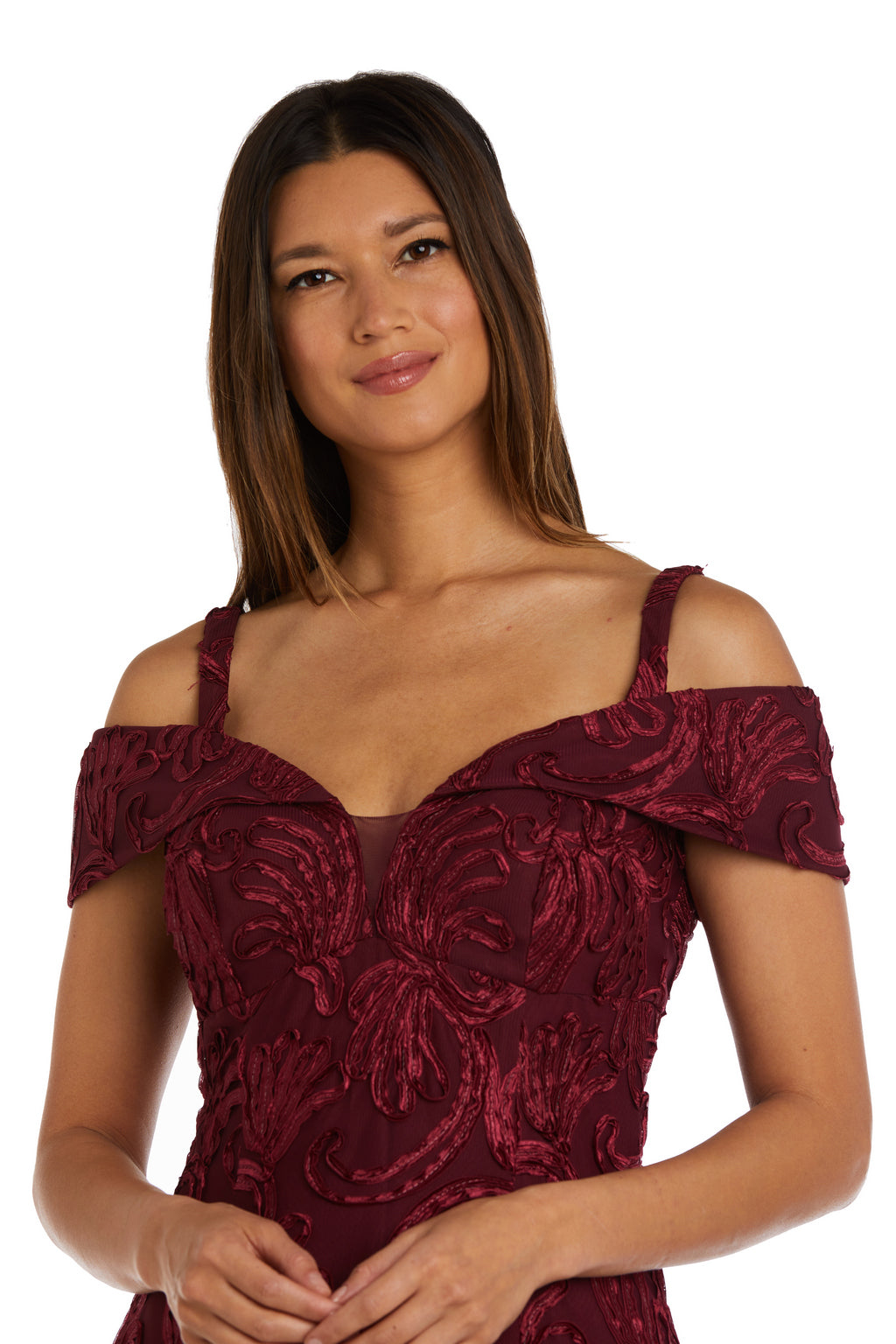 Formal Dresses Embroidered Long Godet Dress Merlot