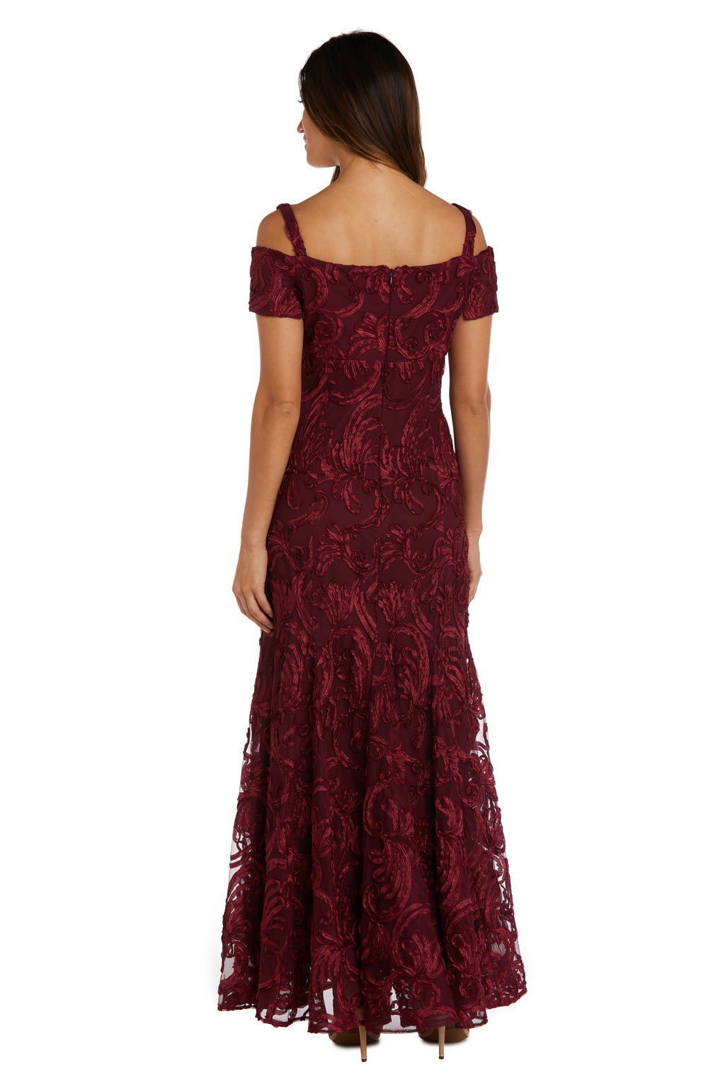 Formal Dresses Embroidered Long Godet Dress Merlot