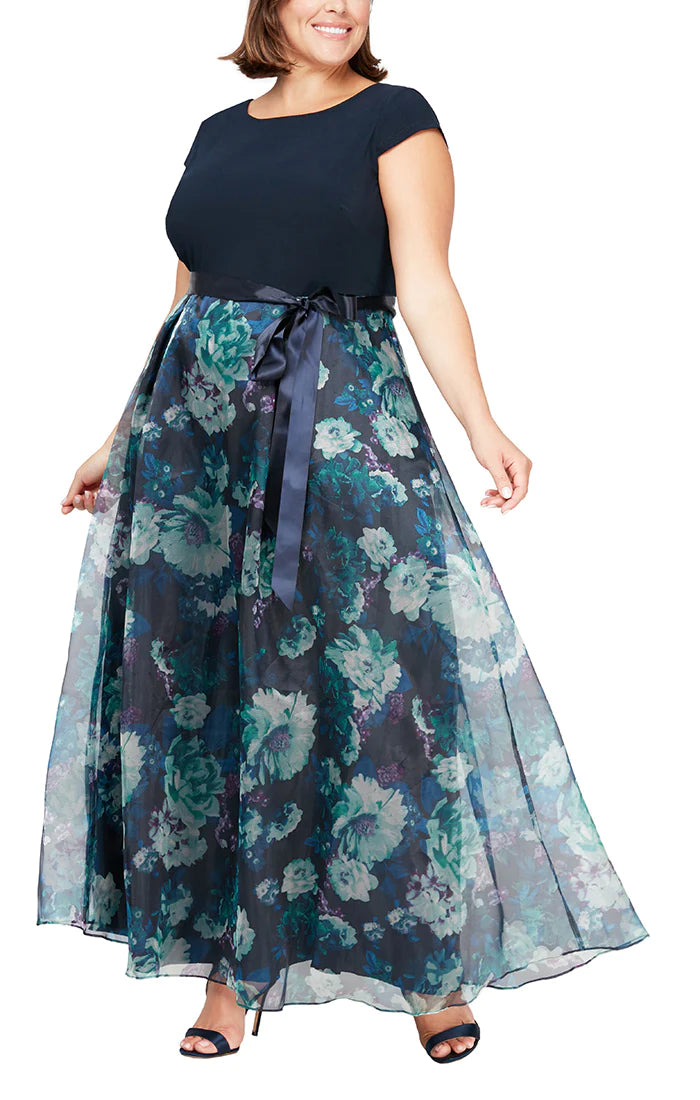 SL Fashions 9441141 Plus Size Floral Printed Organza Skirt Long Dress ...