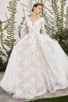 Wedding Dresses Long Sleeve Plus Size 3D Floral Wedding Dress Off White Nude