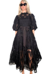 Cocktail Dresses Short Sleeve Wrap Belt Lace Midi Dress Black