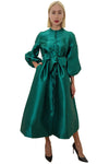 Formal Dresses Long Sleeve Button Down Pockets Midi Dress Emerald