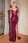 Prom Dresses Long Spaghetti Strap Fitted Paillette Prom Dress Fuchsia