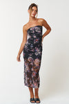 Cocktail Dresses Strapless Floral Back Slit Midi Dress Black