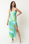 Cocktail Dresses Strapless Printed Ruffle Midi Dress Green Blue