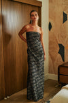 Formal Dresses Long Strapless Floral Jacquard Maxi Dress Black