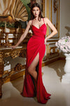 Prom Dresses Long Spaghetti Strap Prom Formal Gown Deep Red