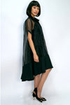 Cocktail Dresses Short Sleeve Hi Low Button Down Chiffon Dress Black