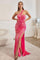 Mother of the Bride Dresses Sparkling One Shoulder Long Prom Dress Hot Pink