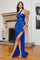 Mother of the Bride Dresses Sparkling One Shoulder Long Prom Dress Royal