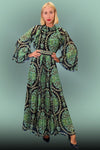 Formal Dresses Long Sleeve Pleated Printed Chiffon Dress Green