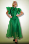 Formal Dresses Flutter Sleeve Chiffon Ribbon Long Dress Green