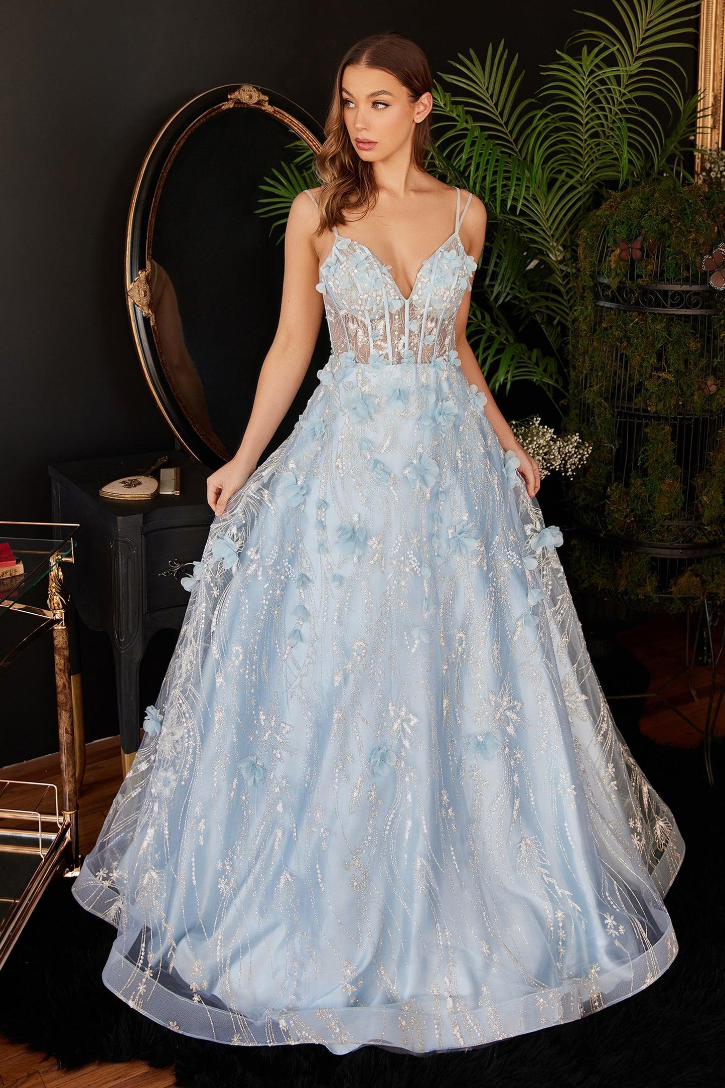 Formal Dresses Spaghetti Strap Ball Gown Blue