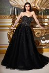 Prom Dresses Strapless Long A-Line Evening Gown Black