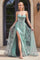 Formal Dresses Long Fitted Glitter Print Strapless Slit Dress Sage