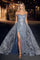 Formal Dresses Long Fitted Glitter Print Strapless Slit Dress Smoky Blue