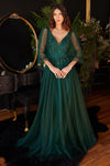 Long Sleeve Mother of the Bride Long Tulle Dress Emerald