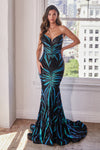 Formal Dresses Long Strapless Sequin Mermaid Dress Black Teal