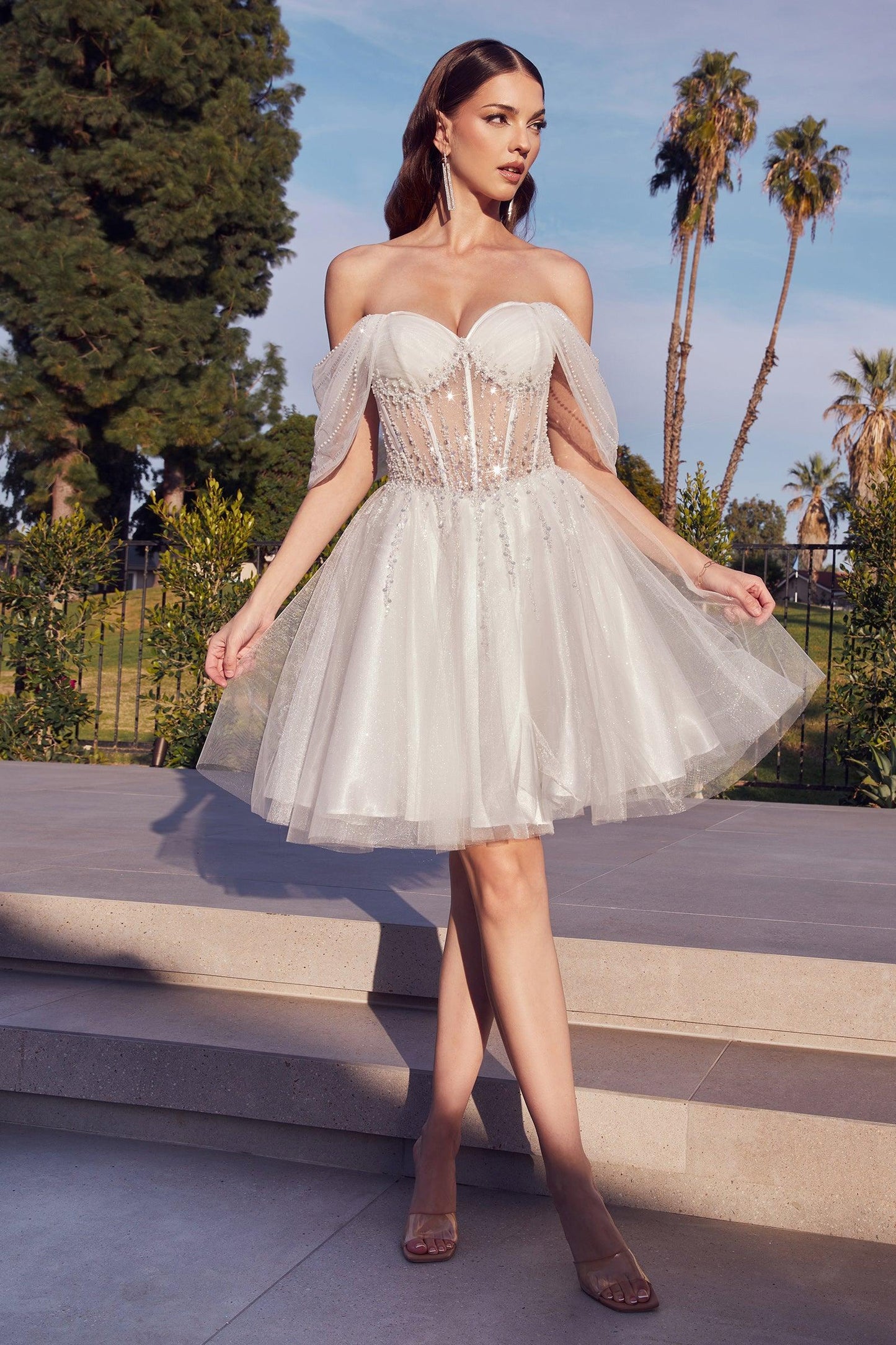 Short Off Shoulder Homecoming Dress  OFF WHITE