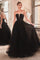 Prom Dresses Long Strapless A Line Sequin Glitter Tulle Skirt Dress Black