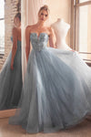 Prom Dresses Long Strapless A Line Sequin Glitter Tulle Skirt Dress Smoky Blue