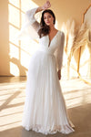 Pleated Long A Line Wedding Dress Off White