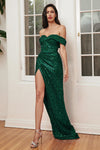 Prom Dresses Off Shoulder Long Evening Gown Emerald