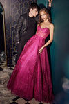 Prom Dresses Strapless Long Evening Gown Fuchsia